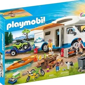 Playmobil white and blue mountain pattern toy camper